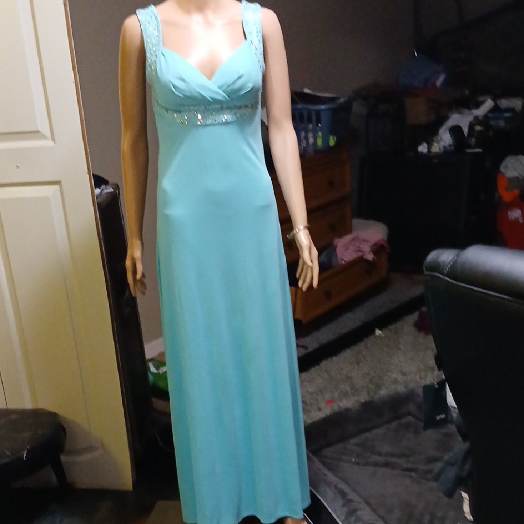 De Laru Elegant Aqua Sleeveless Gown